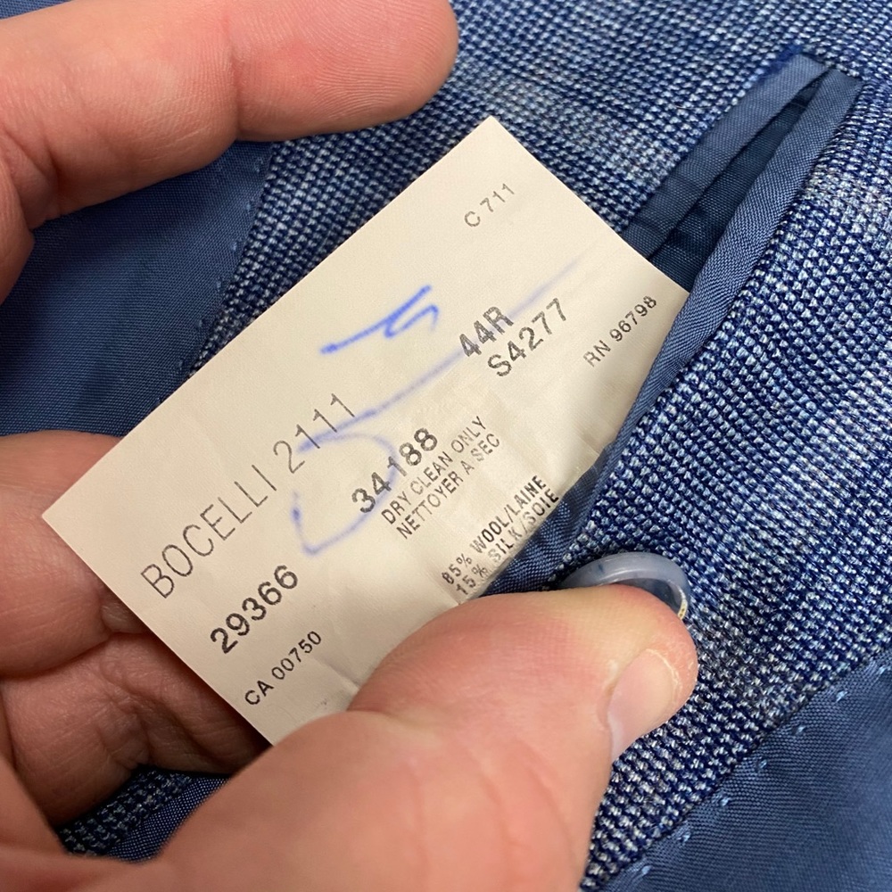 Coppley Blue w/ Grey Windowpane Silk Sport Coat 44 - Picture 7 of 7